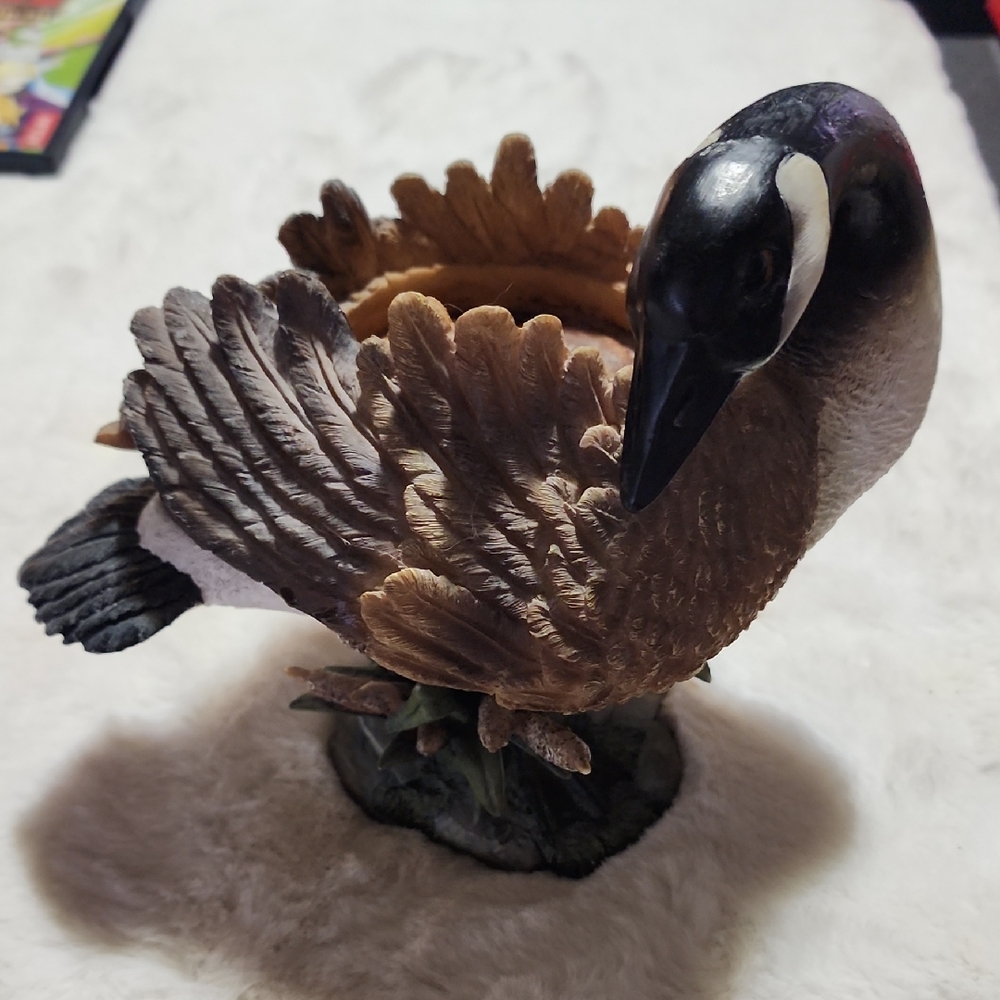 Majestic Brown and Black Turkey Figurine with Fanned Tail, Holds Candles.